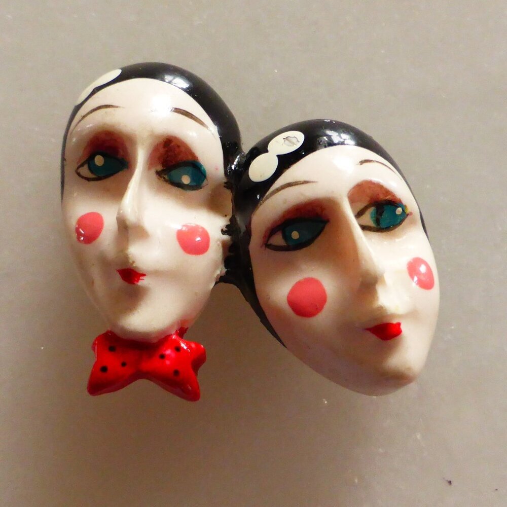 Vintage Harlequin Flapper Pin Brooch Handpainted 1970s-1990s Collectible